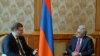 Armenia/Russia - Serzh Sarkisian, President of Armenia, meets with Konstantin Kosachev, Chairman of the Foreign Affairs Committee of the Russian parliament's upper house, Federation Council, Yerevan,14Mar,2018