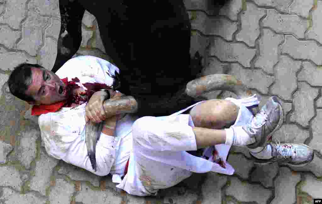 В испанском городе Памплоне проходят традиционные забеги быков, заканчивающиеся традиционными увечьями участников