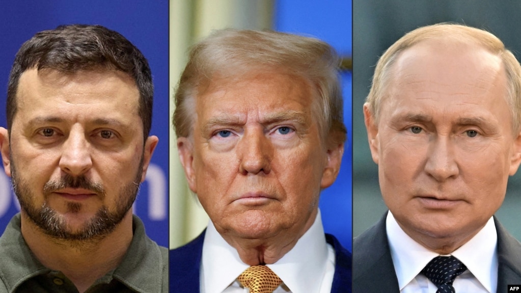 Президент України Володимир Зеленський (ліворуч), президент США Дональд Трамп (у центрі) та президент Росії Володимир Путін (комбіноване архівне фото)