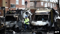 Izgorjela vozila jevrejske volonterske hitne pomoći u četvrti Golders Green u sjevernom Londonu, 24. mart 2026.