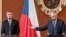 Czech President Milos Zeman (right) and newly appointed Prime Minister Andrej Babis attend a news conference at Prague Castle in Prague on June 6.