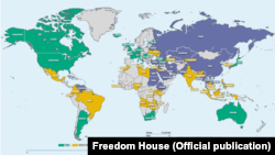 Freedom House guramasynyň hasabatynyň netijelerini görkezýän karta.