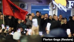 Albin Kurti, Kosovo's prime minister and Vetevendosje leader, speaks to supporters after his party won the December 28 parliamentary elections.