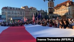 Акція на підтримку протестувальників у Білорусі, Прага, Чехія, серпень 2020 року