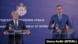 Српскиот претседател Александар Вучиќ и претседателот на Европскиот парламент Антонио Тајани.