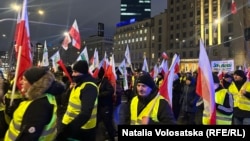 Farmers protest near the European Commission office in Warsaw on January 3.