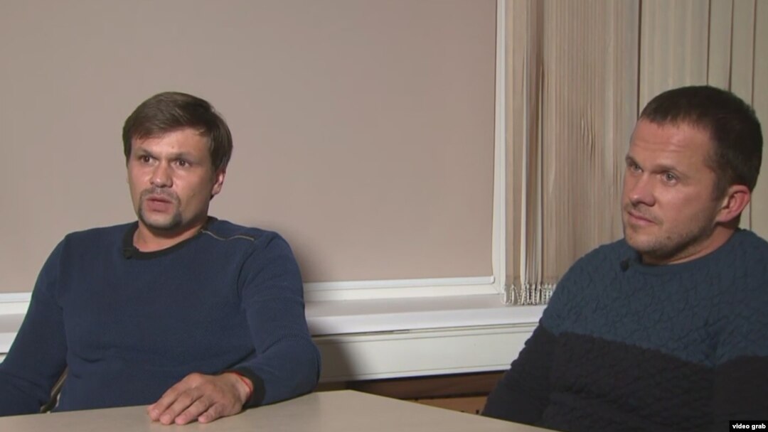 Two men carrying passports with the names Ruslan Boshirov (right) and Aleksandr Petrov are among those who have been hit with sanctions. (file photo)