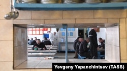 Prisoners having a meal in a canteen at a prison in the Karymsky District in Russia's Far East.