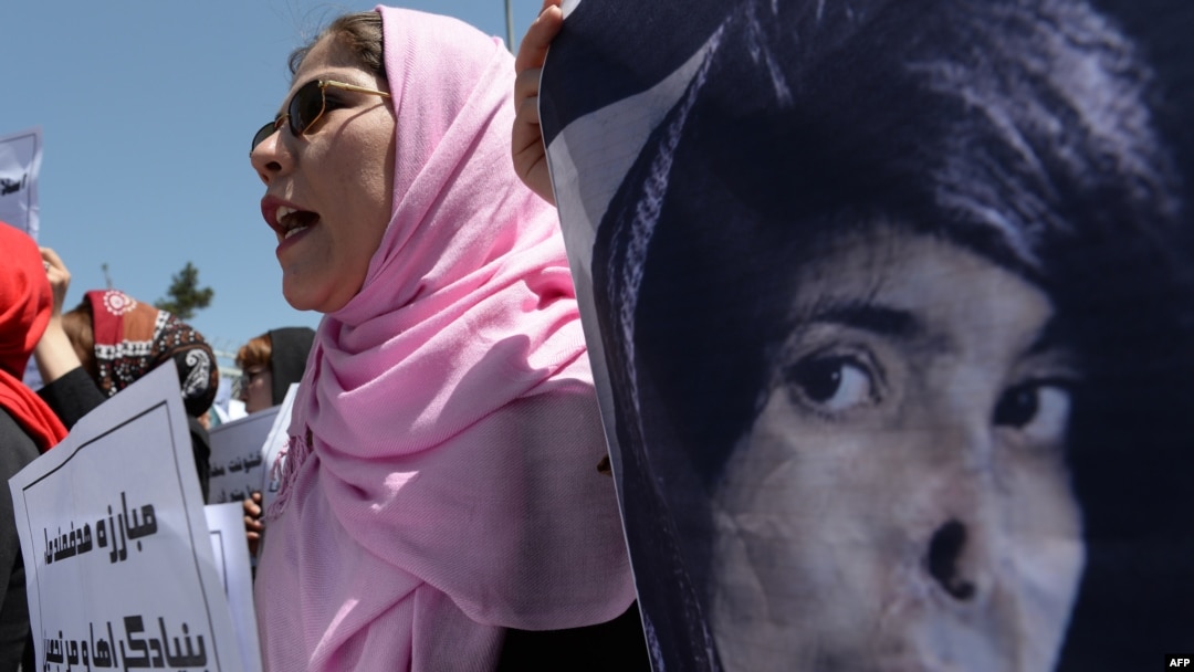 Students demonstrating in Kabul in May over violence against women.