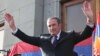 Armenia - Opposition leader Levon Ter-Petrosian waves to thousands of supporters rallying in Yerevan's Liberty Square, 31May2011.