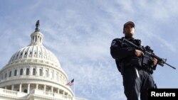 A police officer outside the Capitol building in Washington D.C. 