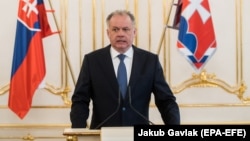 Slovak President Andrej Kiska speaks during a press conference in Bratislava in March.