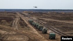 A photo from what Russia and Belarus called joint drills, which Russia used to move forces into Belarus before invading Ukraine from its neighbor's territory.