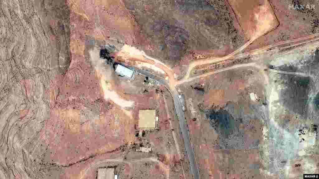 A June 20 satellite image of tunnel entrances to the Isfahan Nuclear Technology Research Center. A new image from June 22 shows damage after the site was hit by US air strikes. 