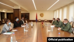 Armenia - Minister of Defense Davit Tonoyan meets with representatives of the International Committee of the Red Cross, Yerevan, October 10, 2020.