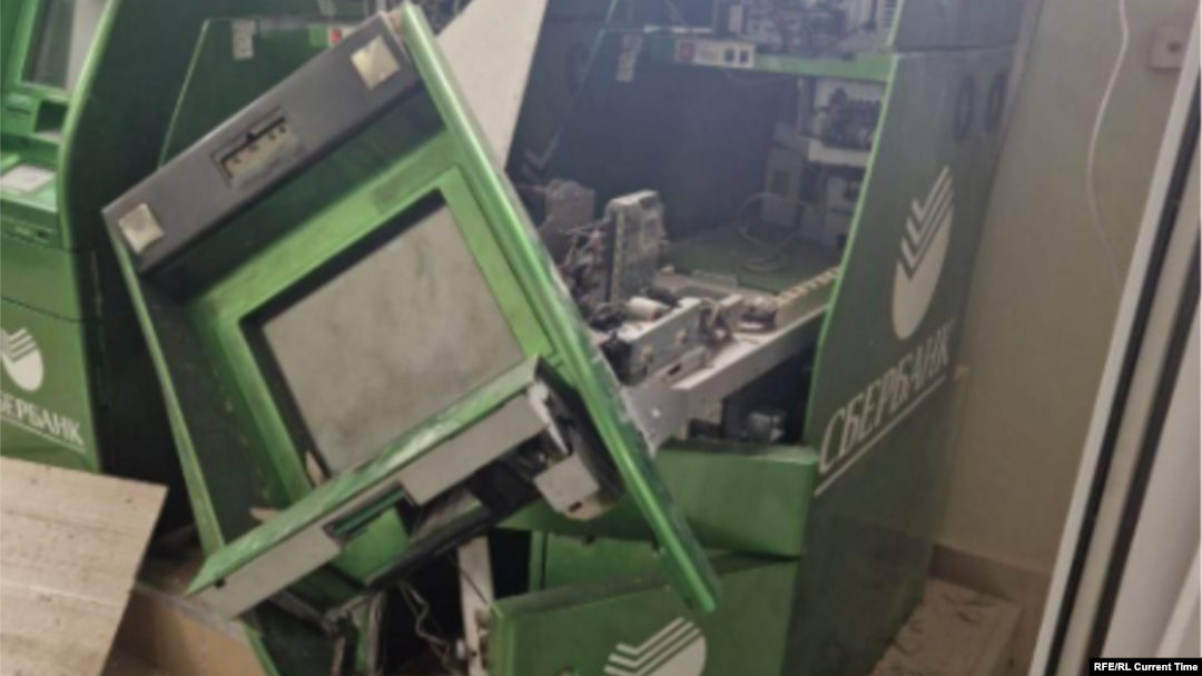 Sberbank ATMs were damaged in St. Petersburg when they were set on fire. 