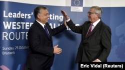 Jean-Claude Juncker és Orbán Viktor, Brüsszel (Belgium) 2015. október 25.
