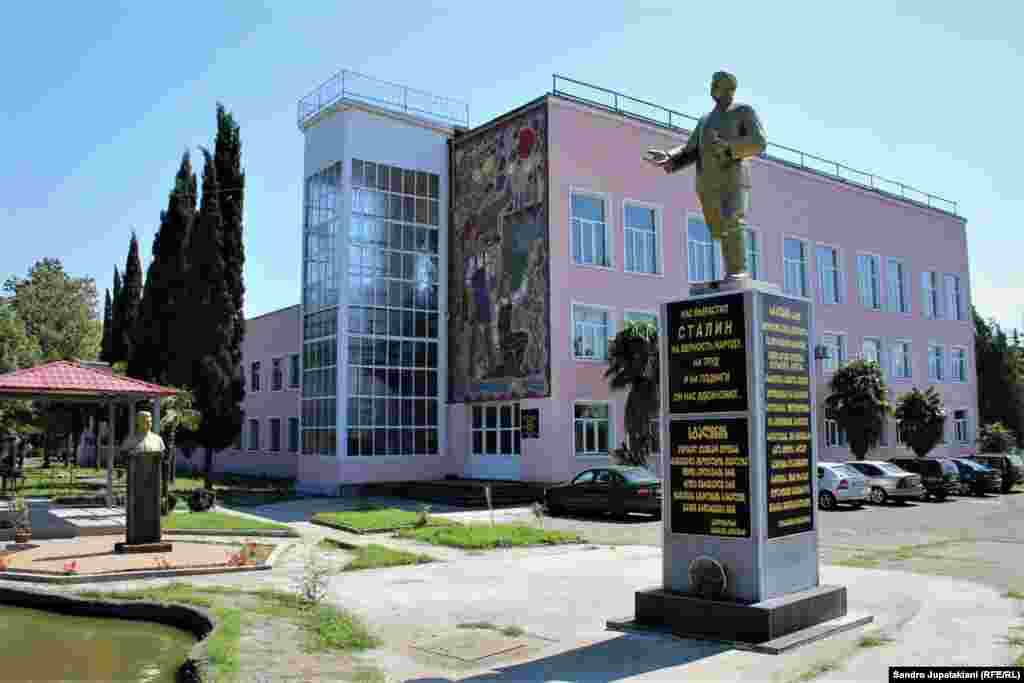 A monument to Stalin in the yard of a private building in Zestafoni, western Georgia, in September 2020. Quotes on the plinth include the incongruous phrase, &quot;If Europe is free today, it is because of Stalin.&quot;&nbsp;