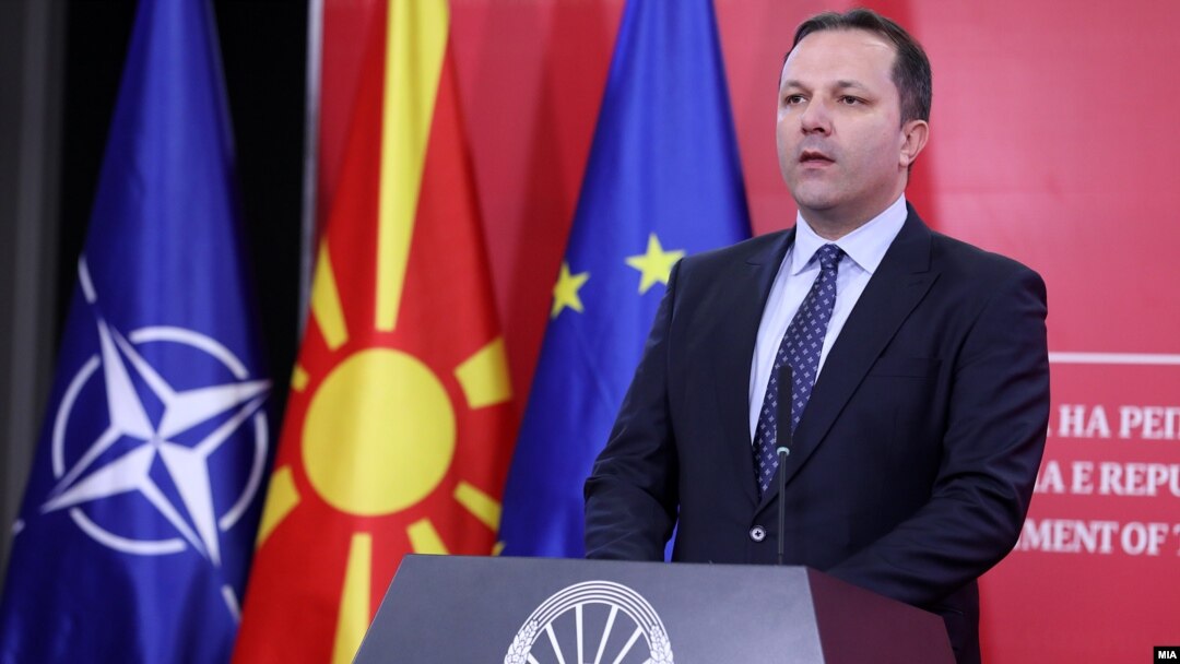 Премиерот Оливер Спасовски на прес-конференција во Владата. 