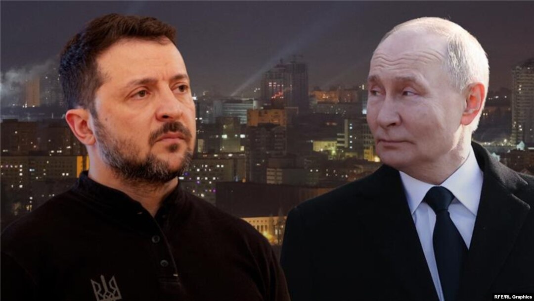 Украинанын президенти Владимир Зеленский жана Орусиянын лидери Владимир Путин