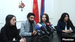 Armenia -- Leaders of the youth wing of the Armenian Revolutionary Federation hold a news conference in Yerevan, December 9, 2019.