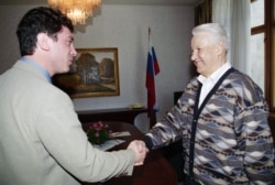 Boris Nemtsov, then-first deputy prime minister, meets Boris Yeltsin in Sochi in 1997.