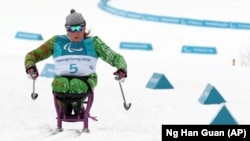 Belarusian Paralympic athlete Liudmila Vauchok trains ahead of the 2018 Winter Games in Pyeongchang, South Korea.