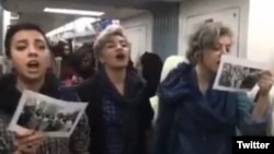 Iranian women singing without hijab in the subway in Tehran, as a sign of protest. March 8, 2018