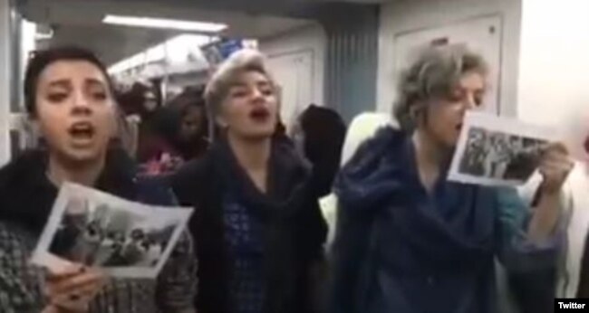 A video of three Iranian women singing a famous feminist song on Tehran's subway on March 8 to mark International Women's Day went viral on social media.