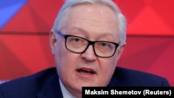 Russian Deputy Foreign Minister Sergei Ryabkov speaks during a news conference in Moscow on February 7.