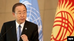 UN Secretary-General Ban Ki-moon in the Kyrgyz capital, Bishkek, on June 11