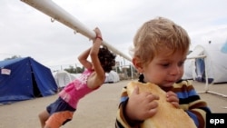 Georgian children at a camp for internally displaced people in Gori