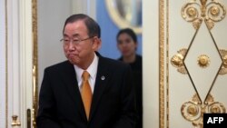 United Nations Secretary General Ban Ki-moon enters a hall in the Kremlin in Moscow on March 20.