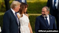 Belgium - U.S. President Donald Trump and Armenian Prime Minister Nikol Pashinian talk during a NATO summit in Brussels, 11 July 2018.