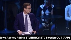 Ulf Kristersson la o dezbatere a liderilor de partide din Suedia