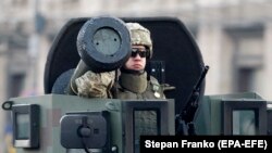 Rachetă anti-tanc Javelin la repetițiile pentri o paradp militară,, Kiev, 22 august 2018