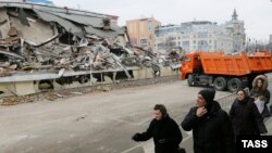 Pamje nga rrënimi i ndërtesave në Moskë, 9 shkurt 2016