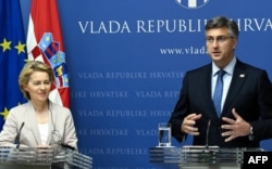 Premijer Hrvatske Andrej Plenković i izabrana predsjednica Europske komisije Ursula von der Leyen tokom novinske konferencije