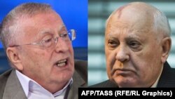 Vladimir Zhirinovsky (left) says Mikhail Gorbachev (right) has damaged his personal honor and dignity. 