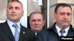 Armenian opposition leader Levon Ter-Petrosian (center) appears at a campaign rally in Kotayk province on April 12.