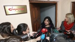 Armenia -- Taguhi Tovmasian, a parliament deputy and the founder of "Zhoghovurd" daily, speaks to reporters at the entrance to its offices, Yerevan, December 19, 2019.