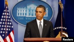 АҚШ президенті Барак Обама Ақ үйде сөйлеп тұр. Вашингтон, 16 сәуір 2013 жыл.
