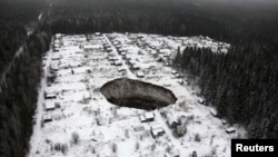 A sinkhole opened near the Solikamsk mine in the Perm region in 2014. 