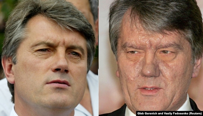 Світлини тогочасного кандидата на посаду президента України Віктора Ющенка 2004 року – до і після його отруєння