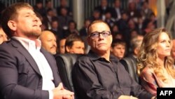 Hilary Swank (right) with Belgian actor Jean-Claude Van Damme (center) and Chechen leader Ramzan Kadyrov (left) at the latter's lavish birthday party last year. 