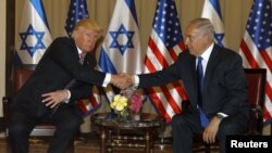 ترمپ حین دیدار با بنیامین نتانیاهو صدراعظم اسرائیل در بیت‌المقدس