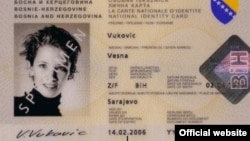 Prednja strana lične karte građana BiH (napomena o fotografiji: dokument je uzorak i nije stvarna lična karta)