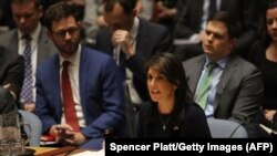 Ambasadoarea Statelor Unite, Nikki Haley, la ședința Consiliului de Securitate ONU