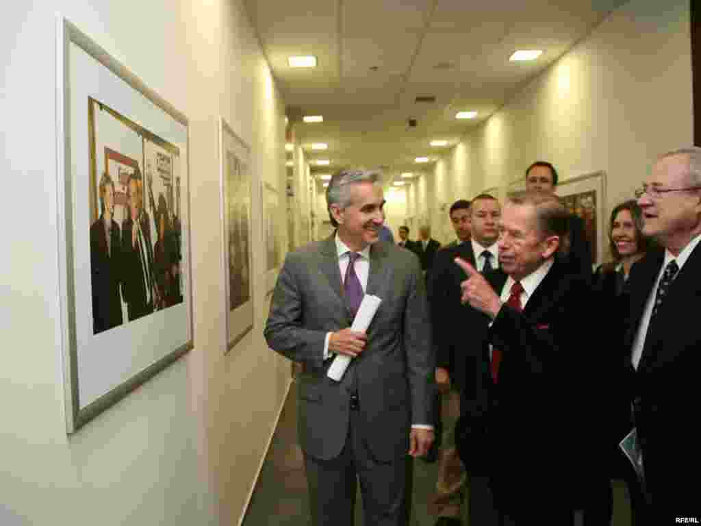 Photos from RFE/RL's history decorate the halls of the new headquarters.