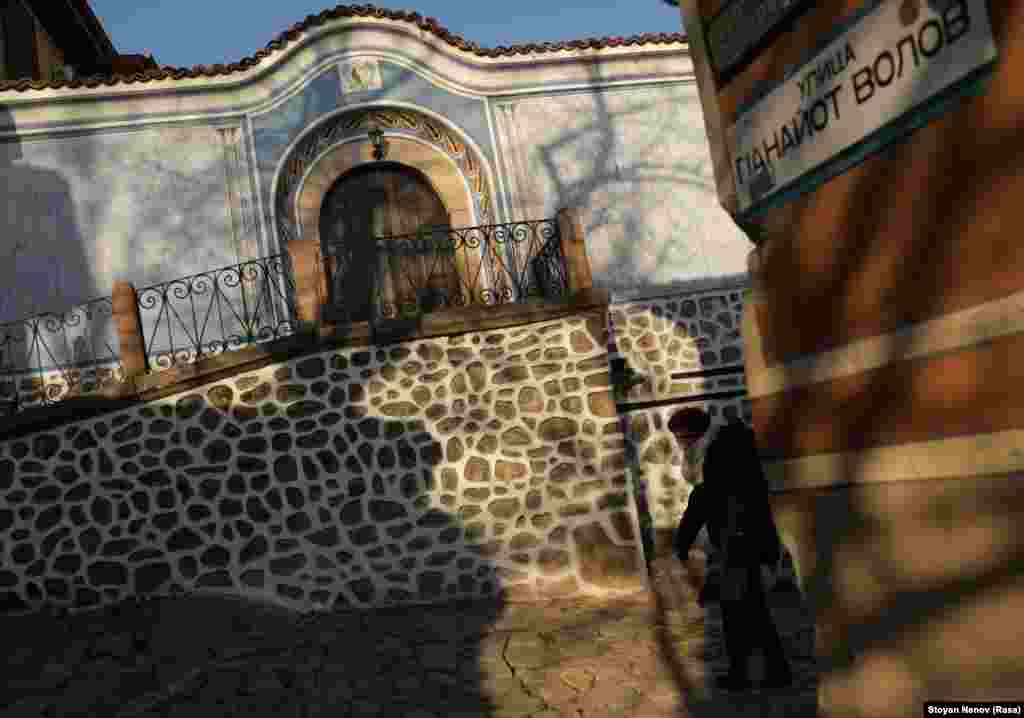 A cobblestone street in Plovdiv